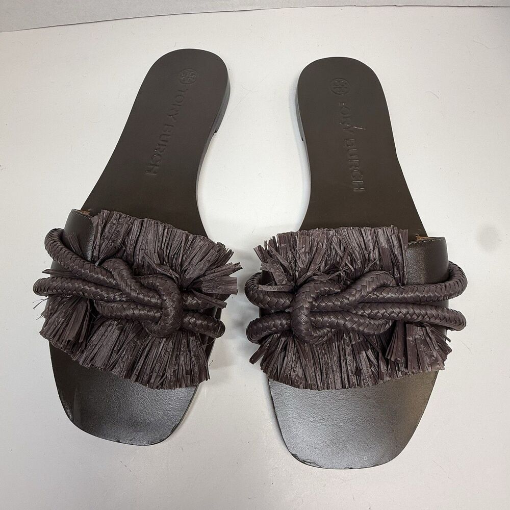 Tory Burch Rope Flat Slide Sandals In Fudge Sz 9 - Picture 2 of 11